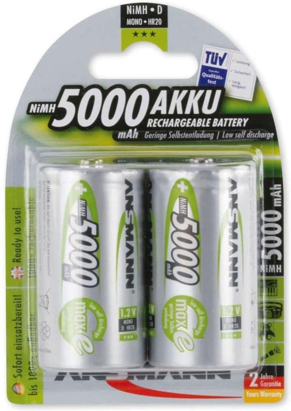 Ansmann LR20 - D - Mono 5000 mAh NiMH genopladelige batterier - 2 stk.