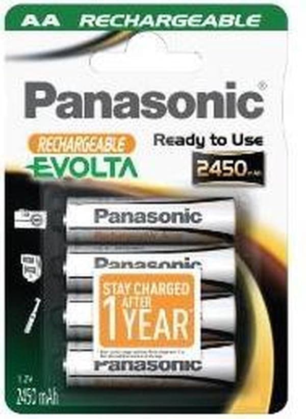 1x4 Panasonic batteri NiMH Mignon AA 2450 mAh uppladdningsbar Evolta