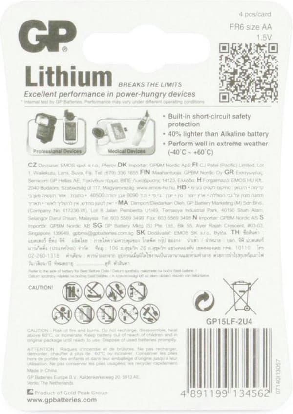 GP Batterier Lithium Primary AA Engangsbatteri Alkaline