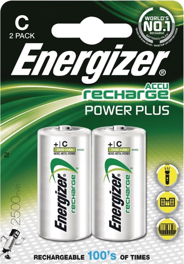 Energizer C - HR14 2500mAh - 1,2V Recharge Power Plus genopladelige batterier - 2 stk.