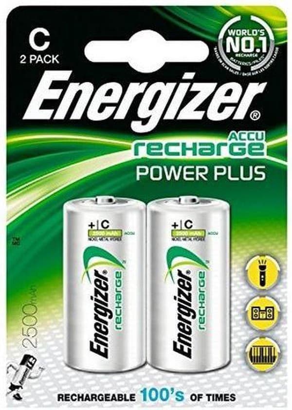 Energizer C - HR14 2500mAh - 1,2V Recharge Power Plus genopladelige batterier - 2 stk.