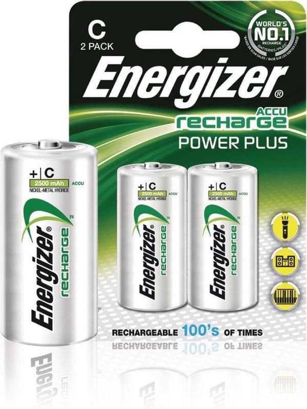 Energizer C - HR14 2500mAh - 1,2V Recharge Power Plus genopladelige batterier - 2 stk.