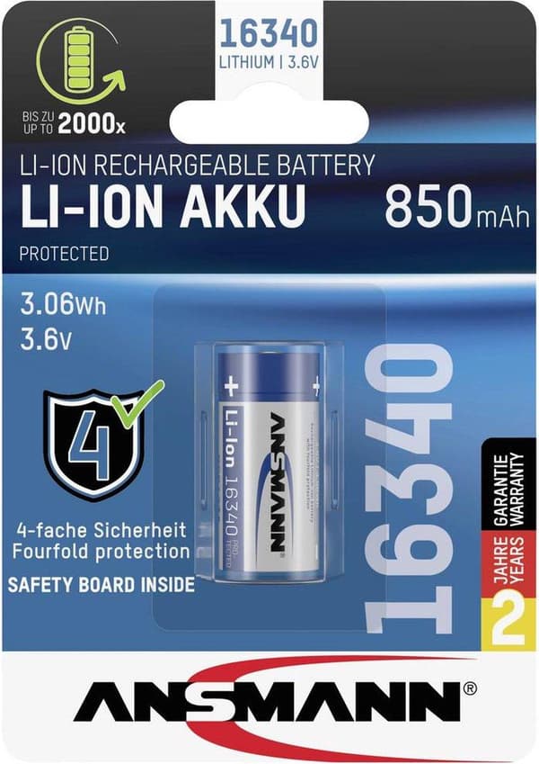 Ansmann Ansmann Special ladattava akku 16340 Li-ion 3,6 V 850 mAh