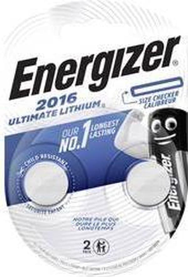 Energizer Battery Button Cell Ultimate Lithium 3v Cr2016 2 stk