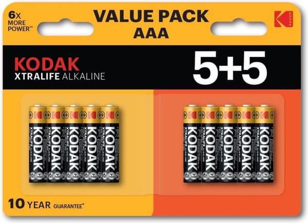 Kodak XTRALIFE Alkaline AAA-batterier 10 stk. (5+5 stk.)