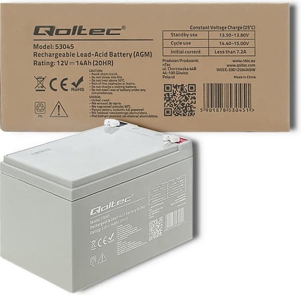 Qoltec 53045 AGM akku | 12V | 14Ah | max. 210A
