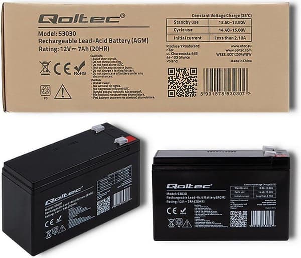 Qoltec 53030 AGM-batteri | 12V | 7Ah