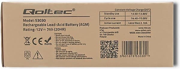 Qoltec 53030 AGM-batteri | 12V | 7Ah
