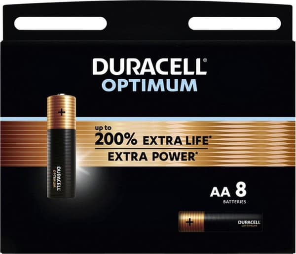 Duracell batteri Optimum AA, pakke med 8 (00192929)