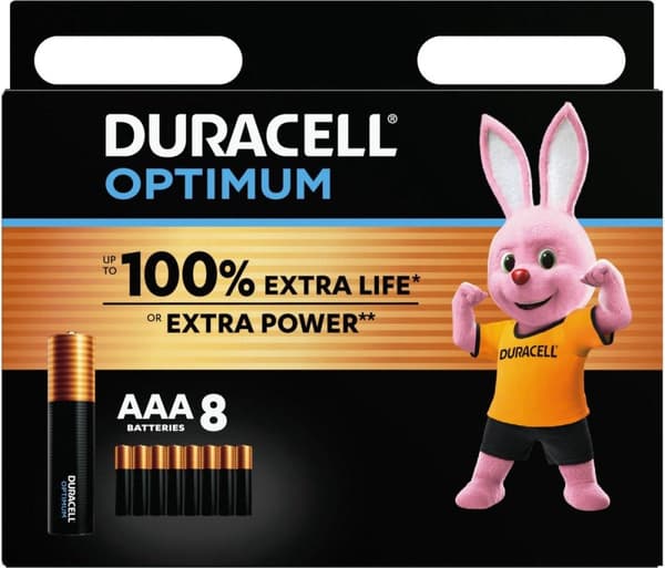 Duracell batteri Optimum AAA, pakke med 8 (00192930)