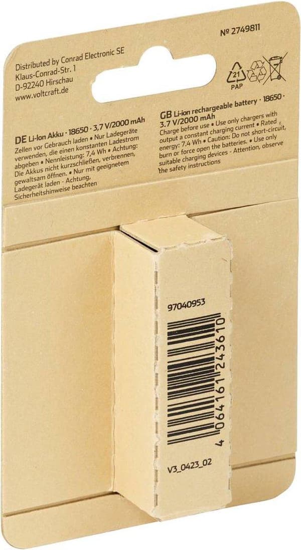 VOLTCRAFT VC-Li 3.7-2000 specialbatteri 18650 Li-Ion 3,7 V 2000 mAh (VC-13749055)