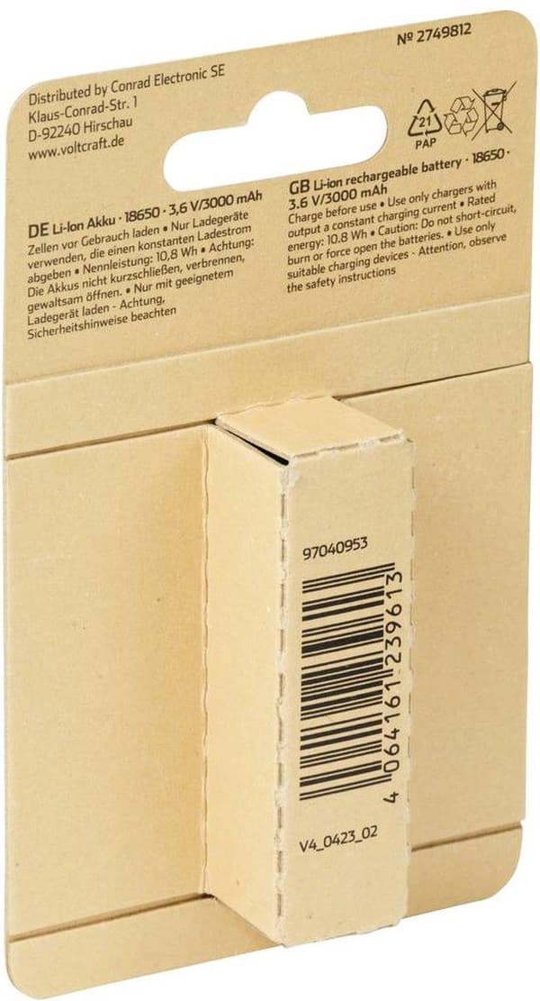 VOLTCRAFT VC-Li 3.6-3000 specialbatteri 18650 Li-Ion 3,6 V 3000 mAh (VC-13749060)