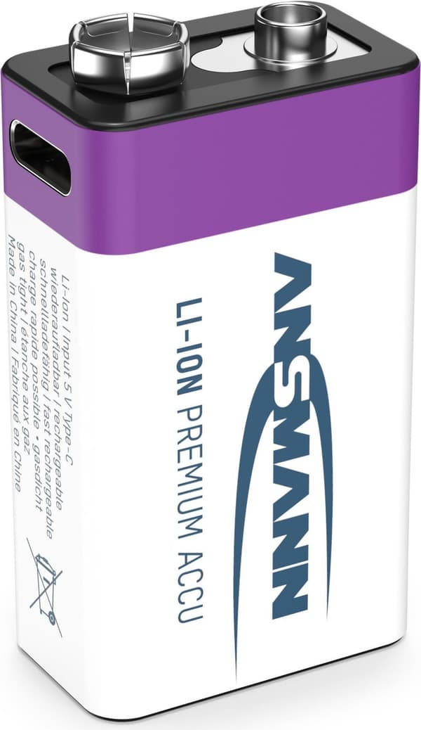 Ansmann E-Block USB-C 9 V blokbatteri Li-Ion 400 mAh 9 V 1 stk (1315-0005)