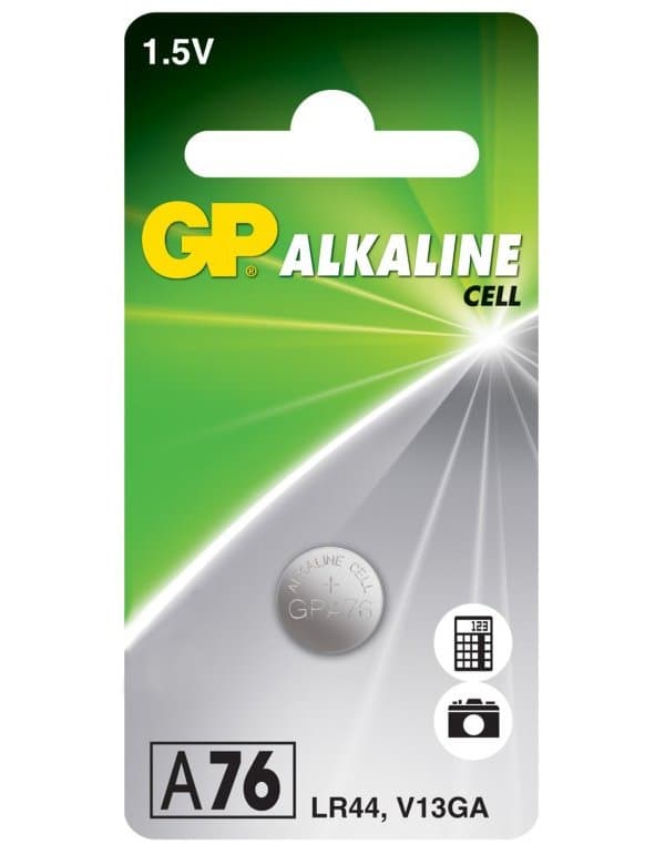 GP Alkaline Cell Battery, Size LR44/A76, 1.5V, 1-pack