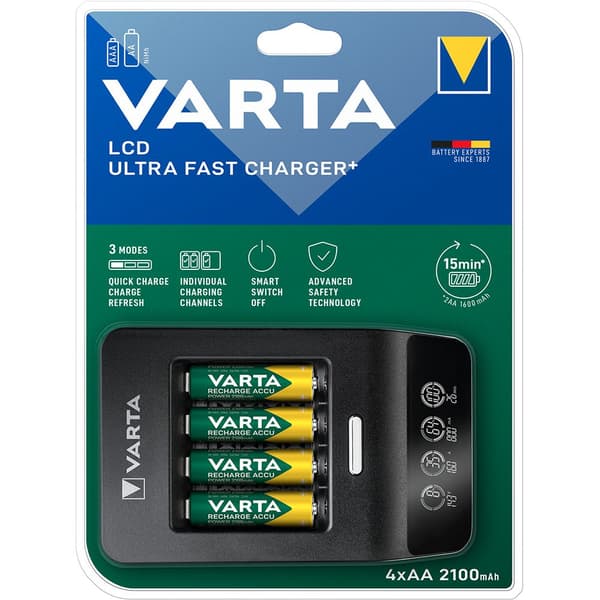 Varta Lcd Ultrahurtig Oplader Med 4 2100mah Aa12v 2100mah Aa12v Sort