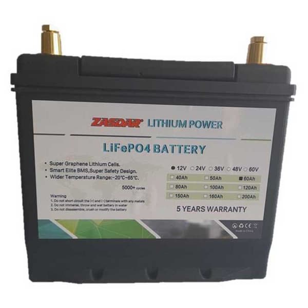 Zasdar Lithium Batteri Oplader Lifepo4 12v 60ah Bluetooth Sort