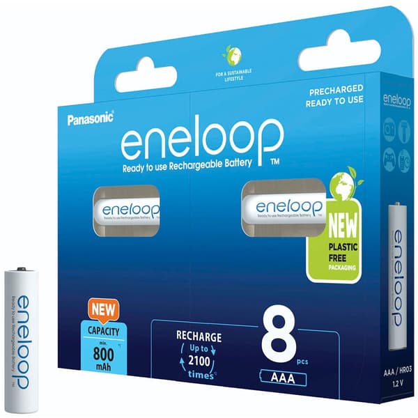 Eneloop Genopladeligt Batteri Bk-4mcde/8be 800mah 8 Enheder Søvfarvet