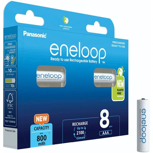 Eneloop Genopladeligt Batteri Bk-4mcde/8be 800mah 8 Enheder Søvfarvet