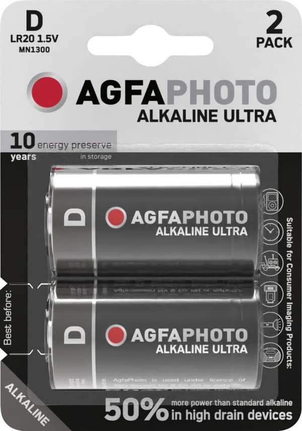 AgfaPhoto Ultra LR20 Mono (D) batteri alkalisk mangan 1,5 V 2 stk (110-821860)