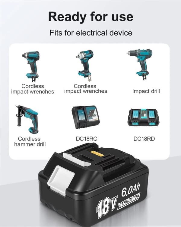 Makita 18V batteri, uppladdningsbart, litiumjoncell, 60AH-2 st
