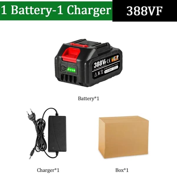 Uppladdningsbart litiumbatteri, EU-kontakt, kompatibelt med Makita 18V B-serien., 1x388VF-1xLaddare