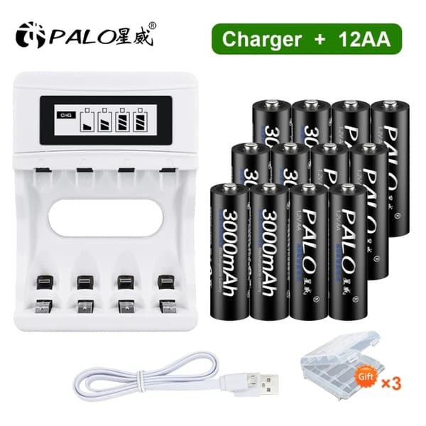 Genopladelige AA-batterier, Miljøvenlige, Velegnet til legetøj og fjernbetjening., 12V, 16 stk AA