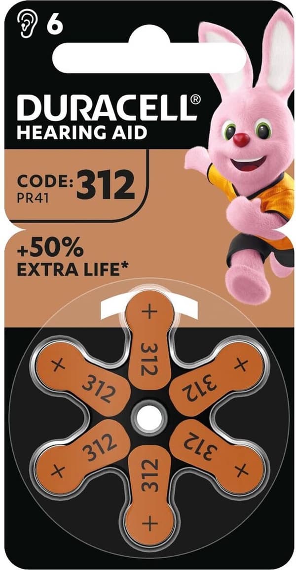 Duracell knapcelle zink luftbrun 312 PR41 6 stk.