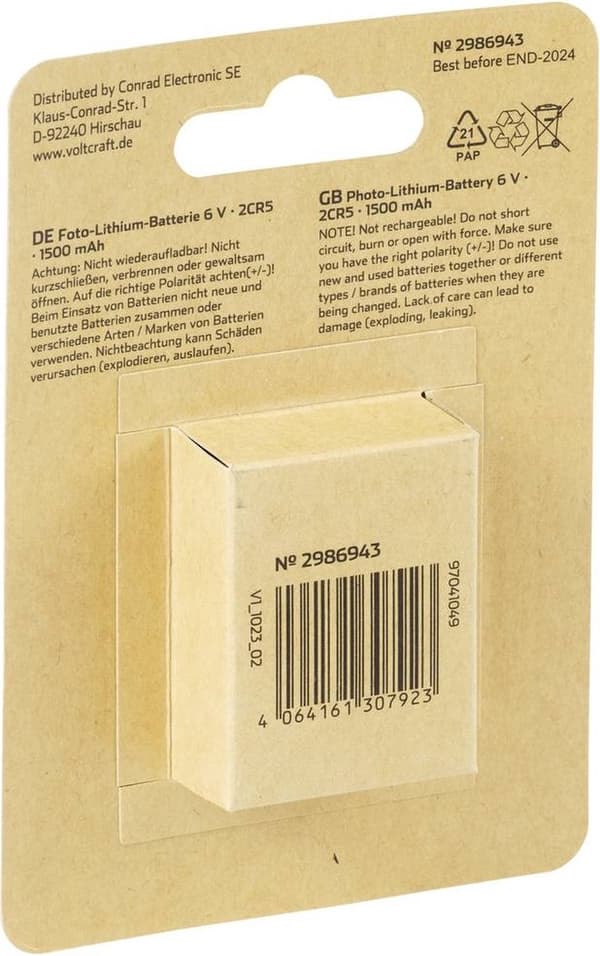VOLTCRAFT 2CR5 fotobatteri lithium 1500 mAh 6 V 1 stk.