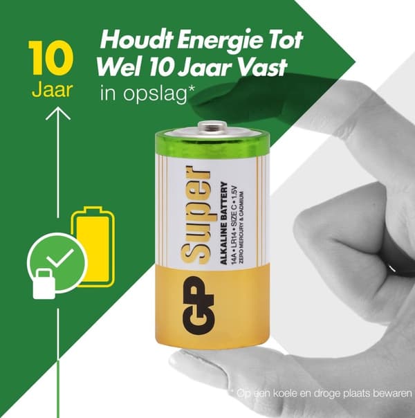 GP alkalisk batteri C 1,5 V Super, 4 stk