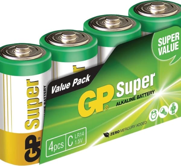 GP alkalisk batteri C 1,5 V Super, 4 stk