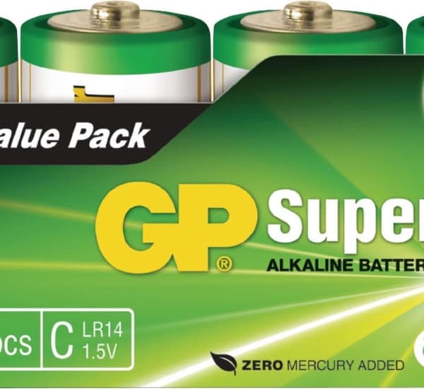GP alkalisk batteri C 1,5 V Super, 4 stk