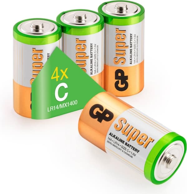 GP alkalisk batteri C 1,5 V Super, 4 stk
