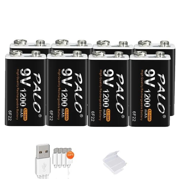 Uudelleenladattava 9V-paristo, 1200mAh kapasiteetti, USB-lataus, 9V, 10 kpl 9V-paristoja