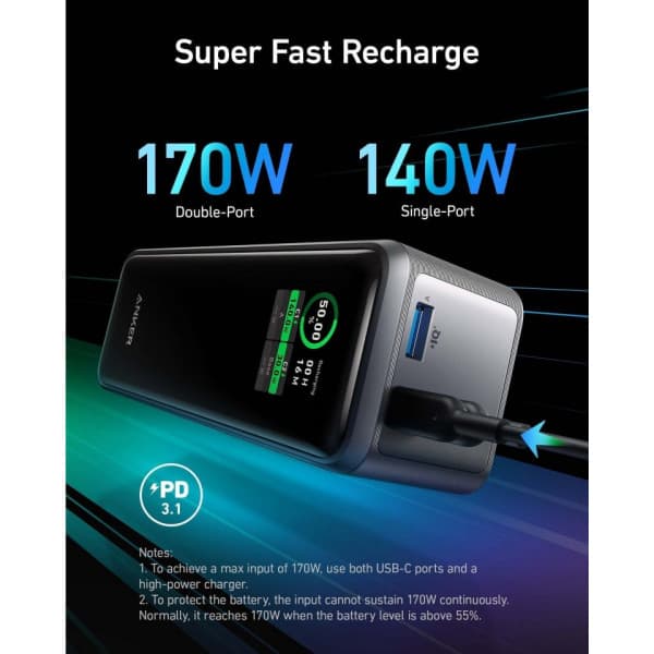 Anker Prime 250W varavirtalähde, 27650 mAh