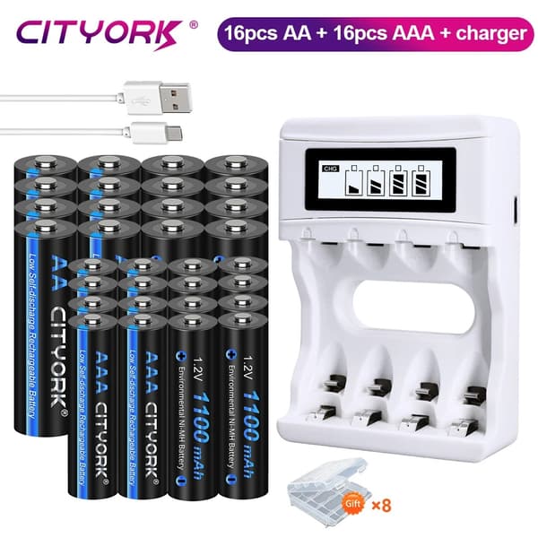 Genopladelige batterier, lav selvudladning, AA & AAA NIMH teknologi, 12AA 12AAA