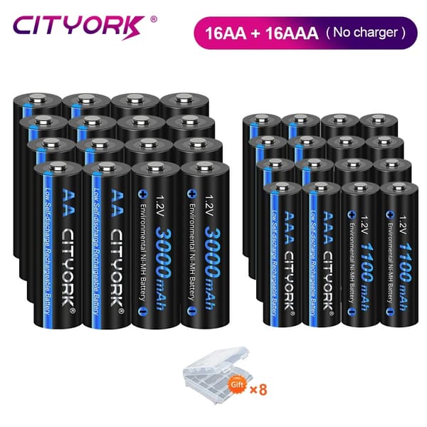 Genopladelige batterier, lav selvudladning, AA & AAA NIMH teknologi, 12AA 12AAA