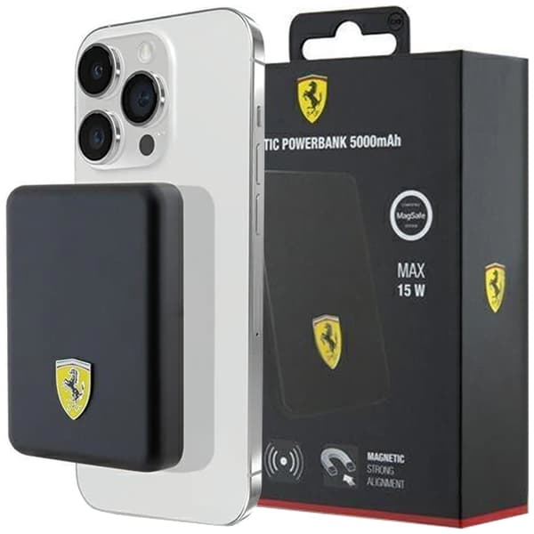 Powerbank Ferrari Metal Logo MagSafe 15W 5000mAh - svart