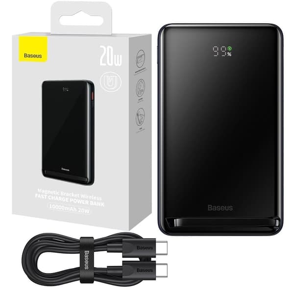 Baseus Magnetic Bracket strømforsyning med trådløs lading MagSafe 10000mAh 20W Overseas Edition blå (PPCX000203) + USB Type C-kabel Ba
