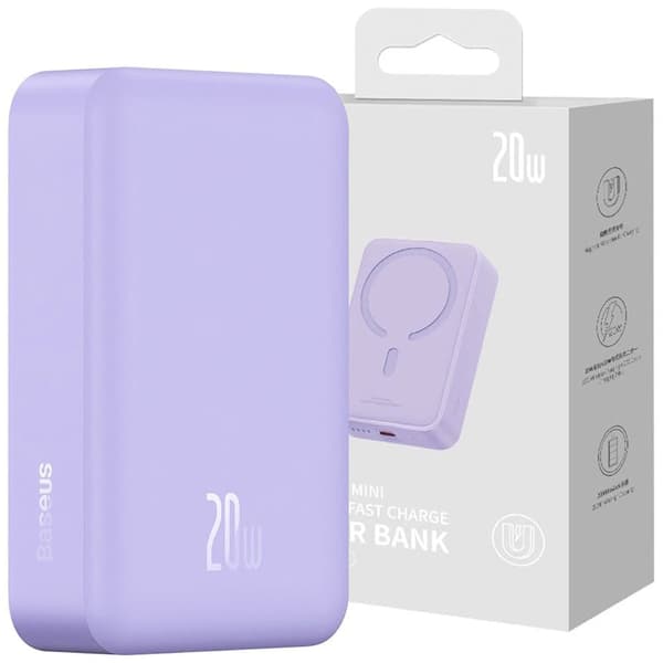 Baseus Magnetic Mini 20000 mAh 20W Powerbank - lilla + USB-C / USB-C-kabel