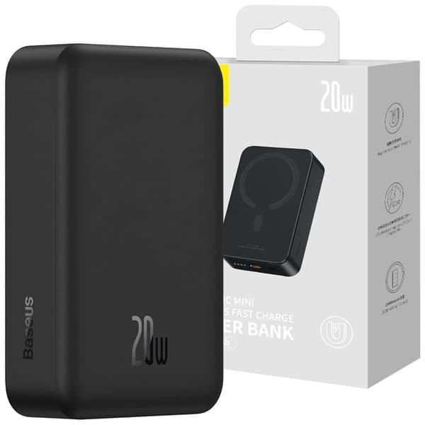 Baseus Magnetic Mini 20000 mAh 20W Powerbank - svart + USB-C / USB-C-kabel