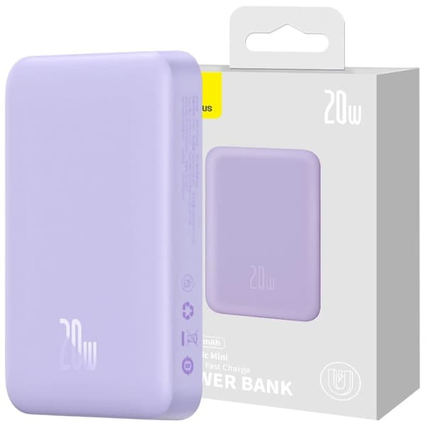 Baseus Magnetic Mini Induction Powerbank 10000mAh 20W - lilla + USB-C - USB-C-kabel