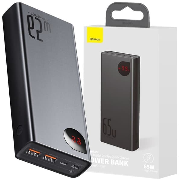 Baseus Adaman Powerbank 2x USB / 1x USB Type C / 1x micro USB 20000mAh 65W Quick Charge 4.0 Power Delivery svart (PPIMDA-D01)