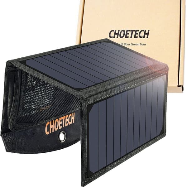 Choetech sammenleggbar solenergi solcellelader 19W 2x USB 2.4A svart (SC001)