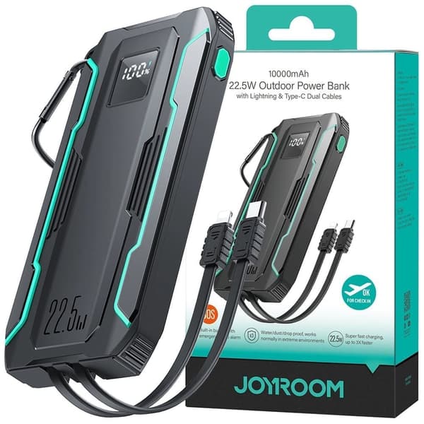 Joyroom JR-L017 22,5 W 10 000 mAh Powerbank med innebygd USB-C / Lightning-kabel - Svart
