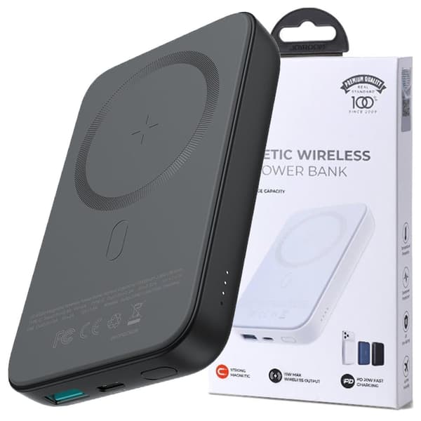 Joyroom Powerbank 10000mAh 20W Strømforsyning Hurtiglading magnetisk Qi 15W trådløs lader for iPhone kompatibel MagSafe svart (JR-W020 svart