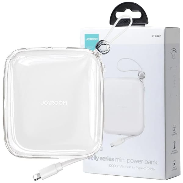 Joyroom Powerbank 10000mAh Jelly Series 22,5W med innebygd Lightning-kabel hvit (JR-L003)
