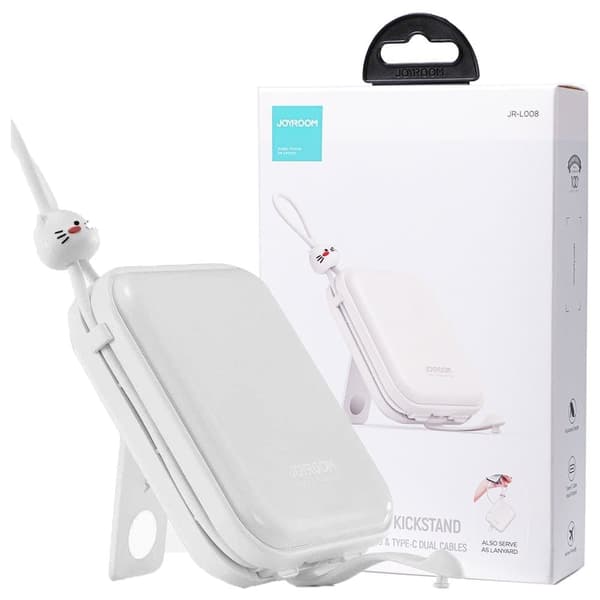 Joyroom strømforsyning med USB C og Lightning kabler og Cutie Series stativ 10000mAh 22,5W hvit (JR-L008)
