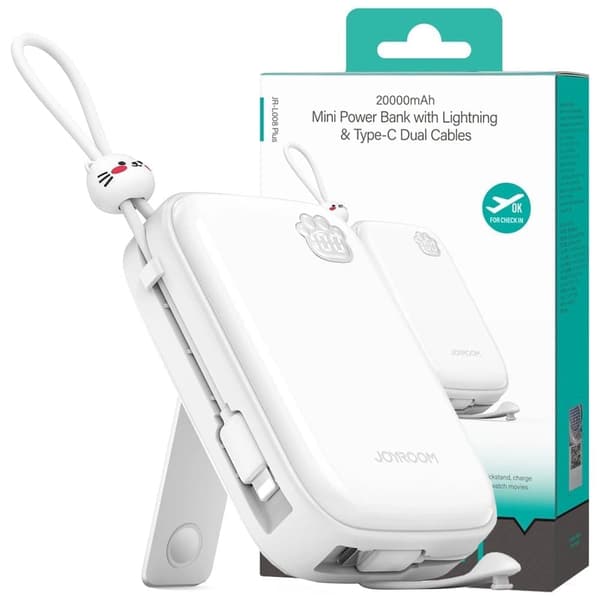 Powerbank Joyroom JR-L008 Plus Cutie Series 22,5W 20000mAh med stativ + USB-A - USB-C-kabel - hvit