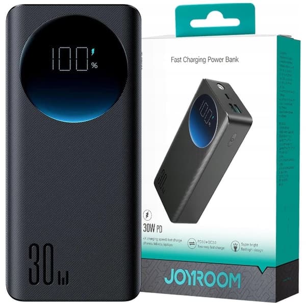 Powerbank Joyroom JR-PBF02 30W 20000mAh + USB-A - USB-C-kabel 0,25m - svart