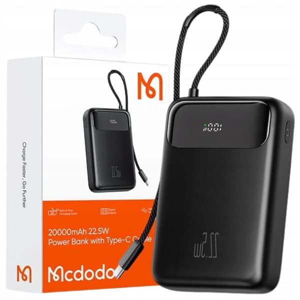 MCDODO POWERBANK 20000MAH MED NÄYTTÖ 3X USB USB-C 22.5W + USB-C-KAAPELI